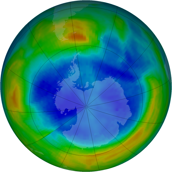 Antarctic ozone map for 30 August 1990